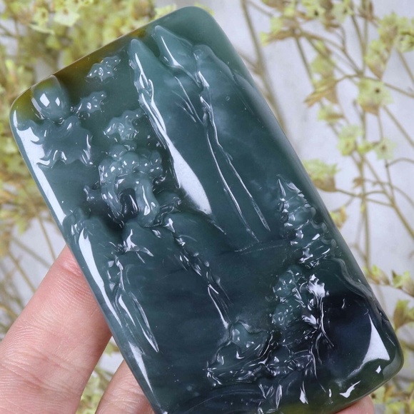 Certified Green yellow 100% Natural A Jade jadeite Landscape Pendant - Picture 10 of 10